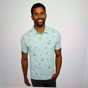 Travis Mathew Mint Short-Sleeve Polo with Micro Print, no logo